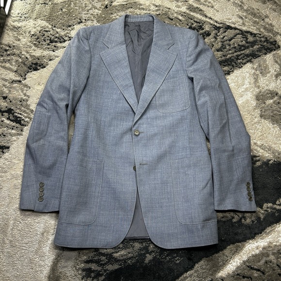 Yves Saint Laurent Vintage Wool Blend 2 Button Suit Jacket Mens Sz 38 L Blue YSL